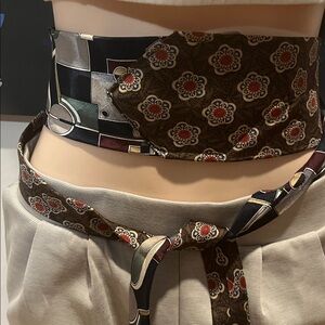 Elegant black, tan and green Patterned obi style Women's Belt.